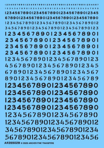 Archer Fine Transfers 35502B Waterslide Decal: 1/35 Generic Stencil & Non-Stencil Style Numbers (Black)