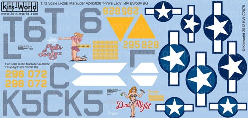 Warbird Decals Kits World 172076 1/72 B26B Dina Might, Pink's Lady II