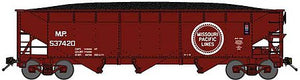 Bluford Shops 73921 N Scale 70-Ton Offset-Side 3-Bay Hopper with Load - Ready to Run -- Missouri Pacific (Boxcar Red, Large Buzzsaw Logo)