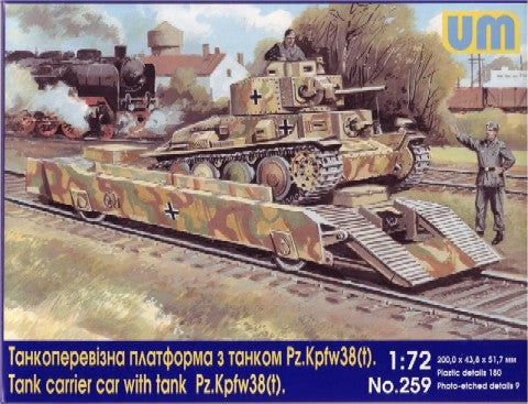 Unimodel 259 1/72 WWII Tank Carrier Railcar w/PzKpfw 38(t) Tank