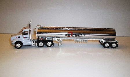 Trucks 'N Stuff TNS097 HO Scale Peterbilt 579 Day-Cab Tractor with Gas Tank Trailer - Assembled -- S.C. Fuels (white, red, chrome)