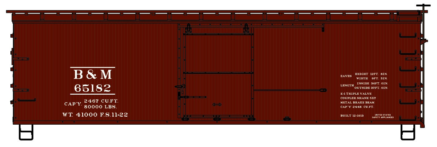 Accurail 1809 Ho 36'Dbl Sht Wood Boxcar B&M