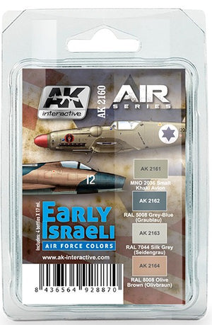 AK Interactive 2160 Air Series: Early Israeli Air Force Acrylic Paint Set (4 Colors) 17ml Bottles (D)