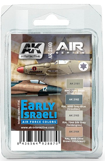 AK Interactive 2160 Air Series: Early Israeli Air Force Acrylic Paint Set (4 Colors) 17ml Bottles (D)