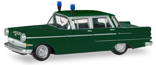 Herpa 93835 HO Scale Opel Kapitan Sedan - Assembled -- Police (green, German Lettering)
