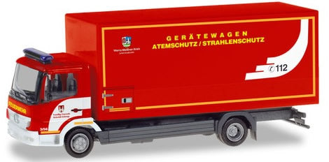 Herpa 94580 HO Scale Mercedes-Benz Atego Box-Body Truck - Assembled -- Emergency (Respiratory Protection, red, white, German Lettering)