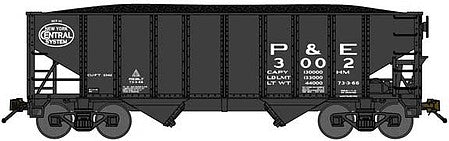 Bluford Shops 65281 N Scale 8-Panel 2-Bay Open Hopper with Load - Ready to Run -- Peoria & Eastern 3021 (black, NYC System Logo)