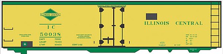 Tichy Trains 10229o O Scale Railroad Decal Set -- Illinois Central 40' Steel Reefer (yellow Car, green Lettering & Diamond Log