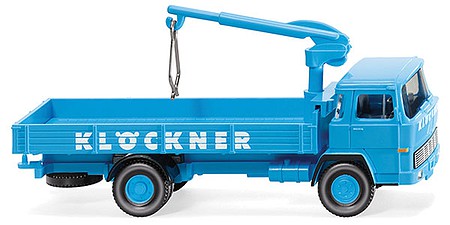 Wiking 42301 HO Scale Magirus 100 D7 Low-Side Truck with Crane - Assembled -- Klockner (blue, white, German Lettering)