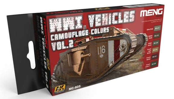 AK Interactive 805 WWI Vehicles Camouflage Colors Vol.2 Acrylic Paint Set (6 Colors) 17ml Bottles (D)