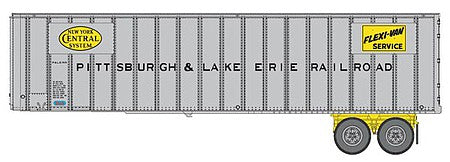 Walthers Scenemaster 2611 HO Scale Flexi-Van 40' Trailer 2-Pack - Assembled -- Pittsburgh & Lake Erie (yellow NYC logo, Flexi-Van placards; end doors)