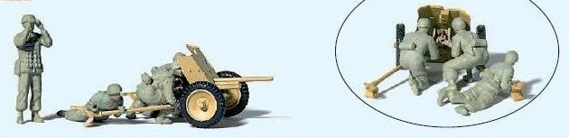 Preiser 16628 HO Unpainted German Paratroopers (3) w/3.7cm Anti-Tank Gun 1939-45 Kit