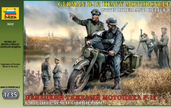 Zvezda 3632 1/35 WWII German R12 Motorcycle w/Rider & Officer