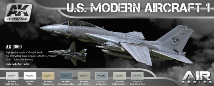 AK Interactive 2050 Air Series: US Modern Aircraft 1 Acrylic Paint Set (8 Colors) 17ml Bottles