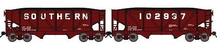 Bluford Shops 64147 N Scale 2-Bay Rebuilt War-Emergency Hopper Permanent Pair with Load - Ready to Run -- Southern Railway 102549 (1960s Boxcar Red, Billboard Lettering)