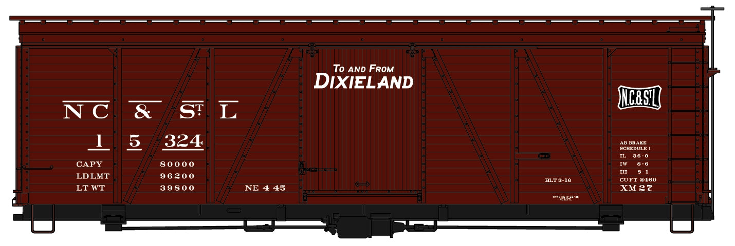 Accurail 1182 Ho 36'Fowler Wood Boxcar Nc&Stl
