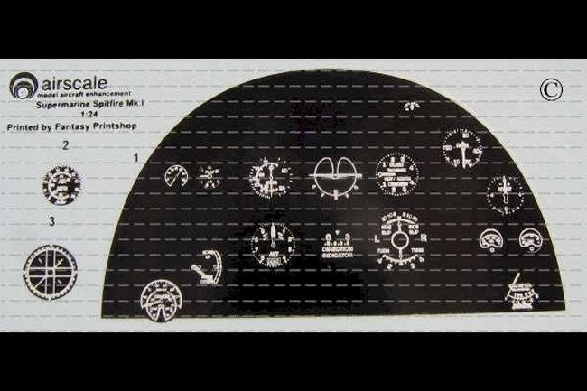 Airscale 2409 1/24 Spitfire Mk 1/Vb Instrument Panel (Decal) (D)
