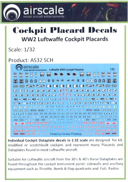 Airscale 3205 1/32 WWII Luftwaffe Cockpit Placards & Dataplates (Decal)