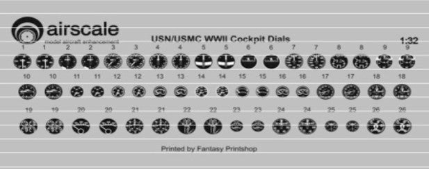 Airscale 3208 1/32 WWII US Navy Instrument Dials (Decal)