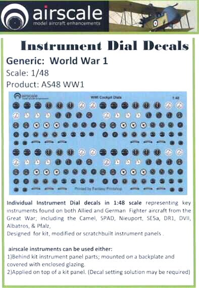 Airscale 4809 1/48 WWI Allied & German Instrument Dials (Decal)