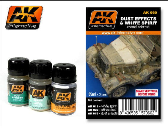 AK Interactive 60 Dust Effects & White Spirit Enamel Paint Set (11, 15, 22)