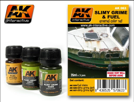 AK Interactive 63 Slimy Grime & Fuel Stains Enamel Paint Set (25, 26, 27)