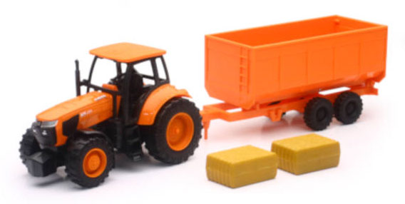 New-Ray AS-05685-B 1/32 Scale Kubota Farm Tractor and Grain Wagon Made of