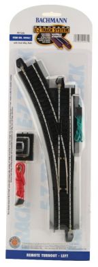 Bachmann 44461 HO Left Remote Switch Steel on Black Roadbed (1/Cd)