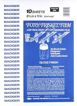 Badger 600 Gloss Foto/Frisket Film 8.5"x11" (10/Pk)