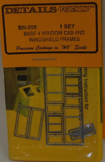 Details West 358 HO BNSF 4 Window Cab & Windshield Frames (1 Set) (D)