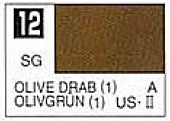 Mr Hobby Paints 12 Lacquer Based Semi-Gloss Olive Drab 10ml Bottle (6/Bx)