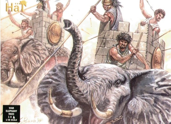 Hat Industries 9023 1/32 Hannibal's Carthaginian War Elephant (1 w/Howdah & 3 Figs)