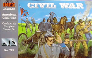 Imex 778 1/32 Civil War Confederate Complete Casson (limber wagon, 4 horses, cannon, 18 figs)