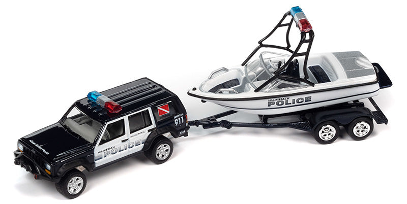 Johnny Lightning JLSP352-A 1/64 Scale Miami Beach Police - 1988 Jeep Cherokee