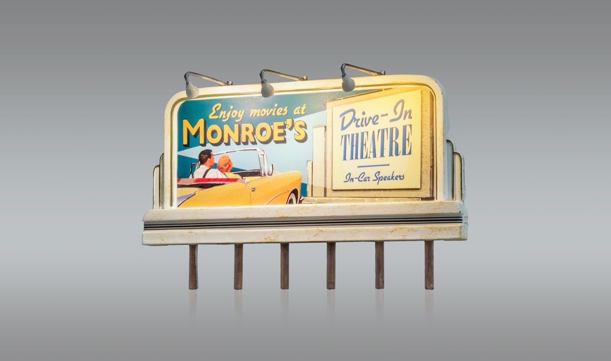 Woodland Scenics 5794 HO Scale Lighted Billboard - Just Plug(R) -- Monroe's Drive-In