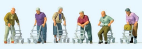 Preiser 10718 HO Elderly People w/Rolling Walkers (6)