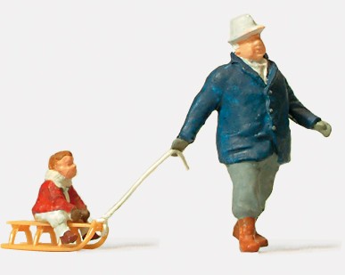 Preiser 28078 HO Man Pulling Child on Sled