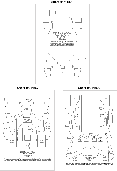 Scale Motorsport 7118 1/24 Toyota GT1 TS020 Carbon Fiber Template Decal Set For TAM