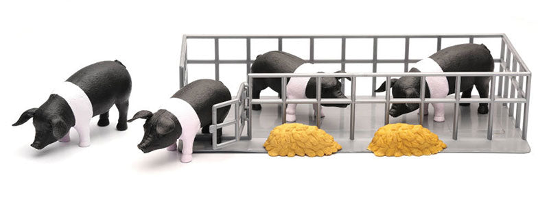 New-Ray SS-05536-B 1/18 Scale Hapshire Pig Feeding Playset Playset Includes: 4 Hampshire