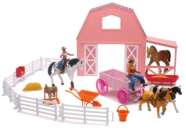 New-Ray SS-05786 1/18 Scale Horse Barn Playset Playset Includes: Pink Barn Four