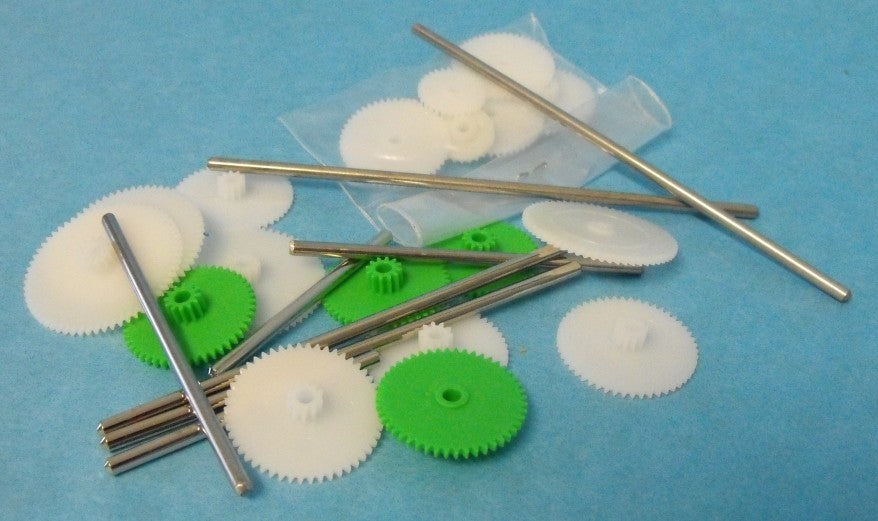 Stevens Motors MR6 Assorted Small Plastic Motor Gears & Metal Shafts (27pcs)