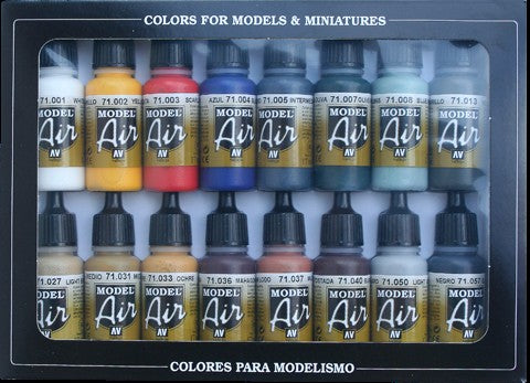 Vallejo 71178 17ml Bottle Basic Model Air Paint Set (16 Colors)