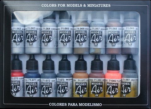 Vallejo 71181 17ml Bottle Metallics Model Air Paint Set (16 Colors)