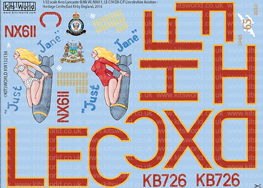 Warbird Decals 132138 1/32 Avro Lancaster Bomber B Mk VII Just Jane LE-C/H DX-C/F E. Kirby England 2014 for HKM