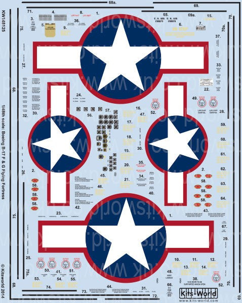 Warbird Decals 148125 1/48 B17F/G Red Outlined Stars & Bars, General Stenciling, Cockpit Instrumentation & Walkways