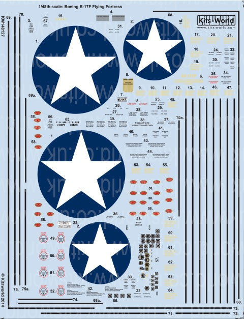 Warbird Decals 148127 1/48 B17F Stars, General Stenciling, Cockpit Instrumentation & Walkways