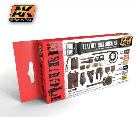 AK Interactive 3030 Figure Series: Leather & Buckles Acrylic Paint Set (6 Colors) 17ml Bottles (D)