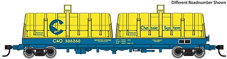 Walthers Proto 105240 HO Scale 50' Evans Cushion Coil Car - Ready to Run -- Chessie System C&O #306283 (Glass-Fiber Hoods, yellow, blue)