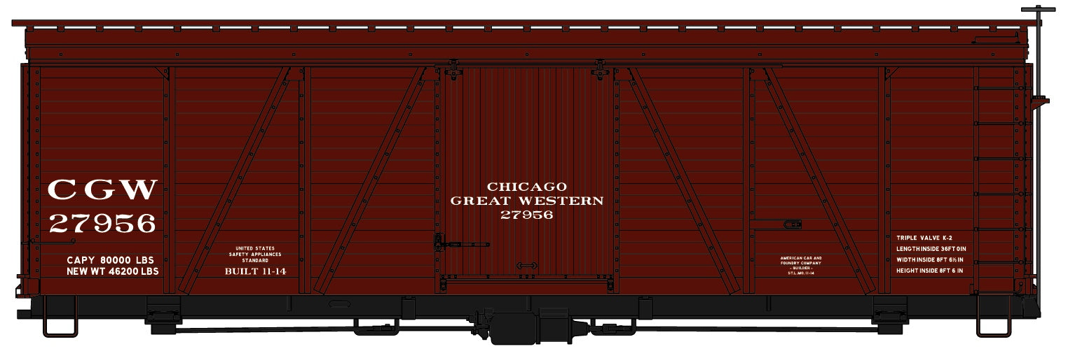 Accurail 1157 Ho 36'Fowler Wood Boxcar Cgw