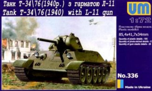 Unimodel 336 1/72 T34/76 WWII Soviet Tank Mod. 1940 w/L11 Gun